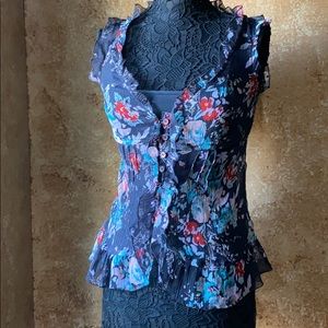 Aldo Trevi black floral sleeveless ruffled top xs